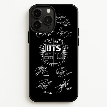 Black K-Pop Band Army Logo and Signatures  - BTS Phone Case for iPhone 11 Pro