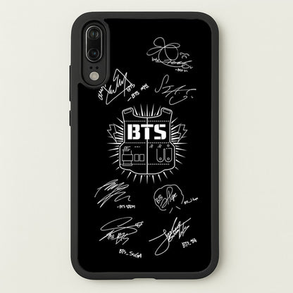 Black K-Pop Band Army Logo and Signatures  - BTS Phone Case for Huawei P20