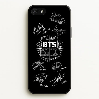 Black K-Pop Band Army Logo and Signatures  - BTS Phone Case for iPhone 5 / 5s / SE 2016
