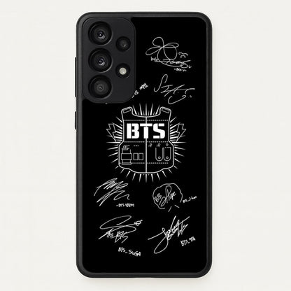 Black K-Pop Band Army Logo and Signatures  - BTS Phone Case for Galaxy A53