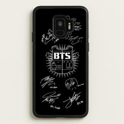 Black K-Pop Band Army Logo and Signatures  - BTS Phone Case for Galaxy S9