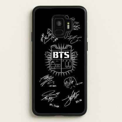 Black K-Pop Band Army Logo and Signatures  - BTS Phone Case for Galaxy S9
