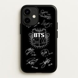 Black K-Pop Band Army Logo and Signatures  - BTS Phone Case for iPhone 12 / 12 Pro