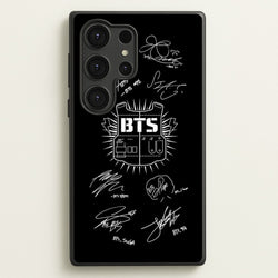 Black K-Pop Band Army Logo and Signatures  - BTS Phone Case for Galaxy S25 Ultra