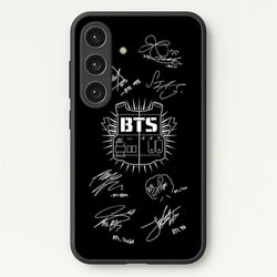 Black K-Pop Band Army Logo and Signatures  - BTS Phone Case for Galaxy S24
