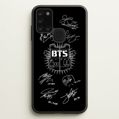 Black K-Pop Band Army Logo and Signatures  - BTS Phone Case for Galaxy A21s