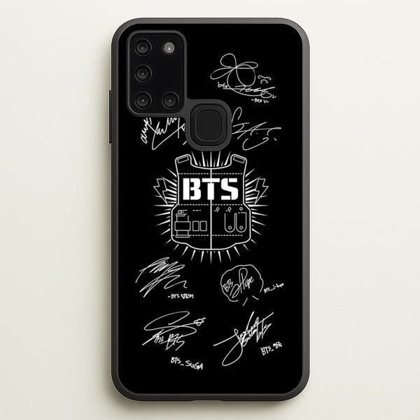 Black K-Pop Band Army Logo and Signatures  - BTS Phone Case for Galaxy A21s