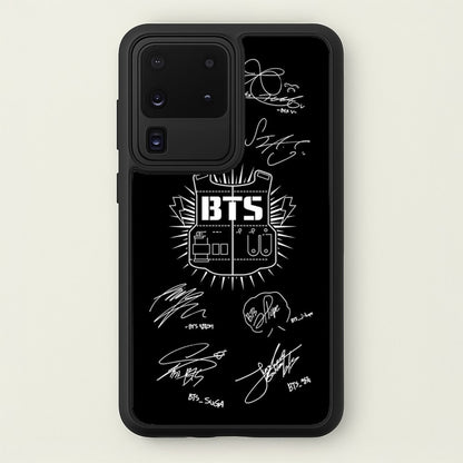 Black K-Pop Band Army Logo and Signatures  - BTS Phone Case for Galaxy S20 Ultra