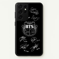 Black K-Pop Band Army Logo and Signatures  - BTS Phone Case for Galaxy S21 Ultra