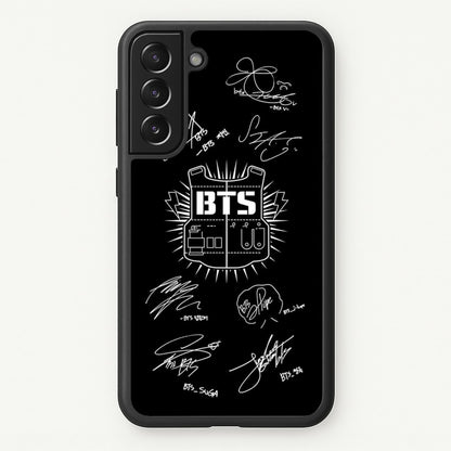 Black K-Pop Band Army Logo and Signatures  - BTS Phone Case for Galaxy S21