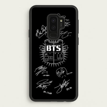 Black K-Pop Band Army Logo and Signatures  - BTS Phone Case for Galaxy S9 Plus