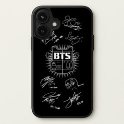 Black K-Pop Band Army Logo and Signatures Phone Case for iPhone 17