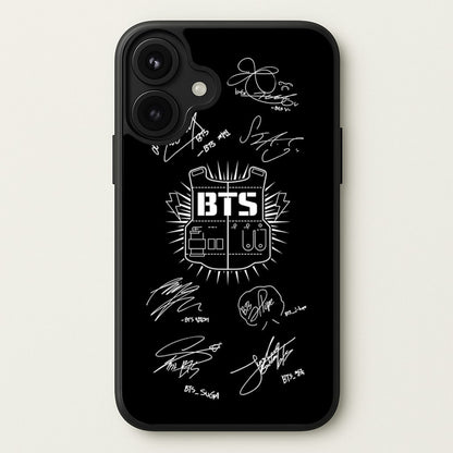 Black K-Pop Band Army Logo and Signatures Phone Case for iPhone 17