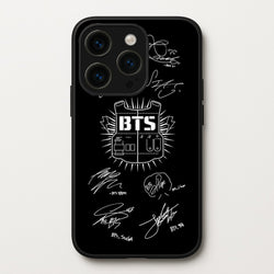 Black K-Pop Band Army Logo and Signatures  - BTS Phone Case for iPhone 15 Pro Max