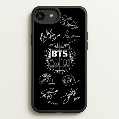 Black K-Pop Band Army Logo and Signatures  - BTS Phone Case for iPhone 6 Plus / 7 Plus / 8 Plus