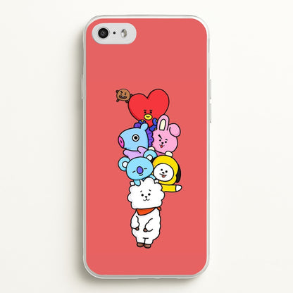 Red BT21 - RJ, Mang, Koya, Chimmy, Cooky, Shooky, Tata - K Pop  -  Phone Case for iPhone 5 / 5s / SE 2016