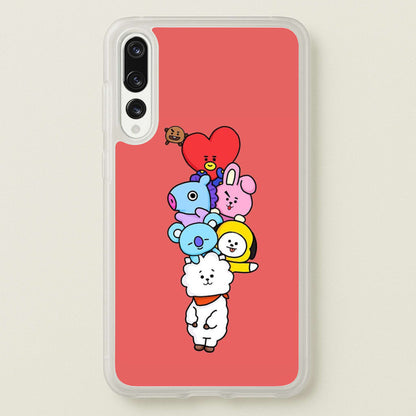 Red BT21 - RJ, Mang, Koya, Chimmy, Cooky, Shooky, Tata - K Pop  -  Phone Case for Huawei P20 Pro
