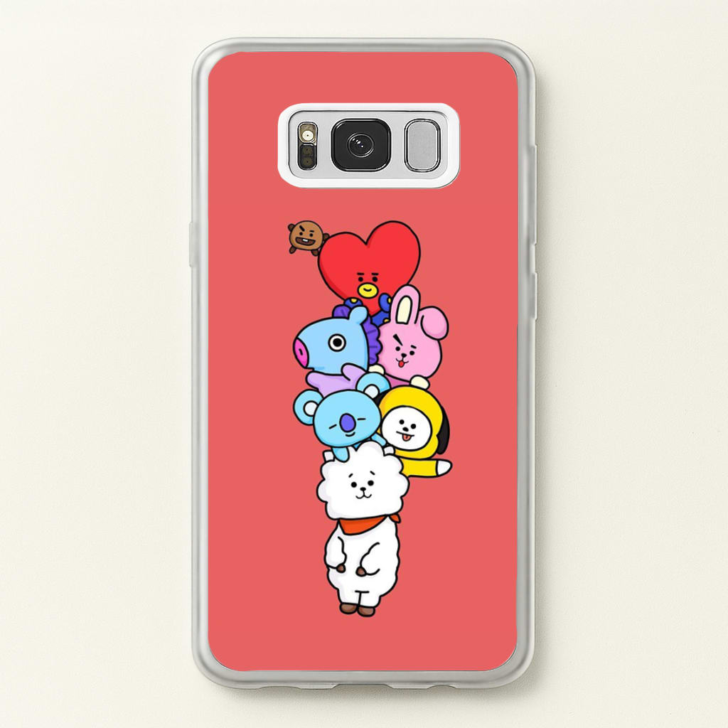 Red BT21 - RJ, Mang, Koya, Chimmy, Cooky, Shooky, Tata - K Pop  -  Phone Case for Galaxy S8 Plus