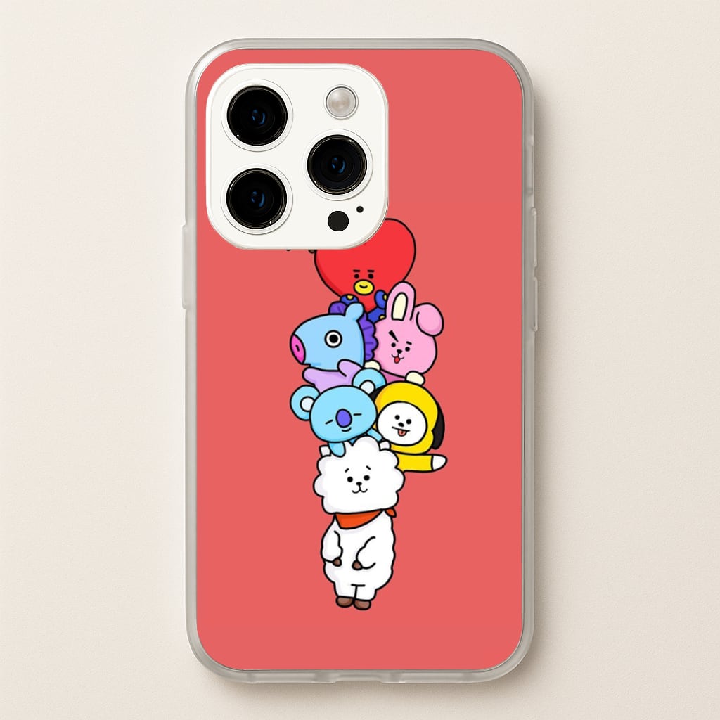 Red BT21 - RJ, Mang, Koya, Chimmy, Cooky, Shooky, Tata - K Pop  -  Phone Case for iPhone 15 Pro Max