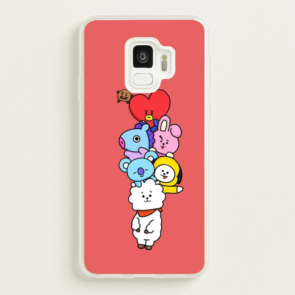 Red BT21 - RJ, Mang, Koya, Chimmy, Cooky, Shooky, Tata - K Pop  -  Phone Case for Galaxy S9
