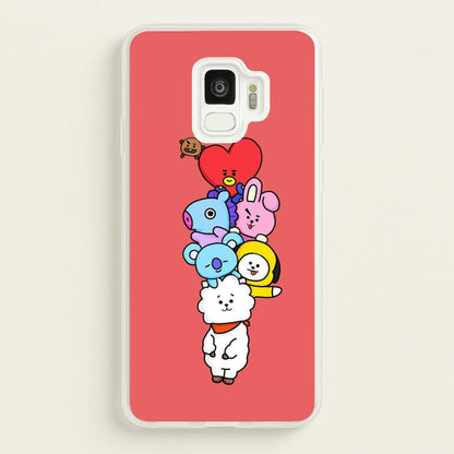 Red BT21 - RJ, Mang, Koya, Chimmy, Cooky, Shooky, Tata - K Pop  -  Phone Case for Galaxy S9
