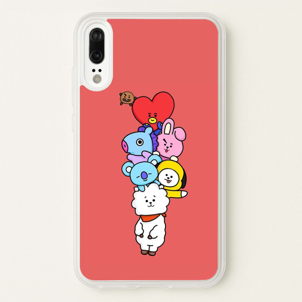 Red BT21 - RJ, Mang, Koya, Chimmy, Cooky, Shooky, Tata - K Pop  -  Phone Case for Huawei P20