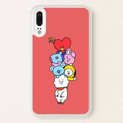 Red BT21 - RJ, Mang, Koya, Chimmy, Cooky, Shooky, Tata - K Pop  -  Phone Case for Huawei P20