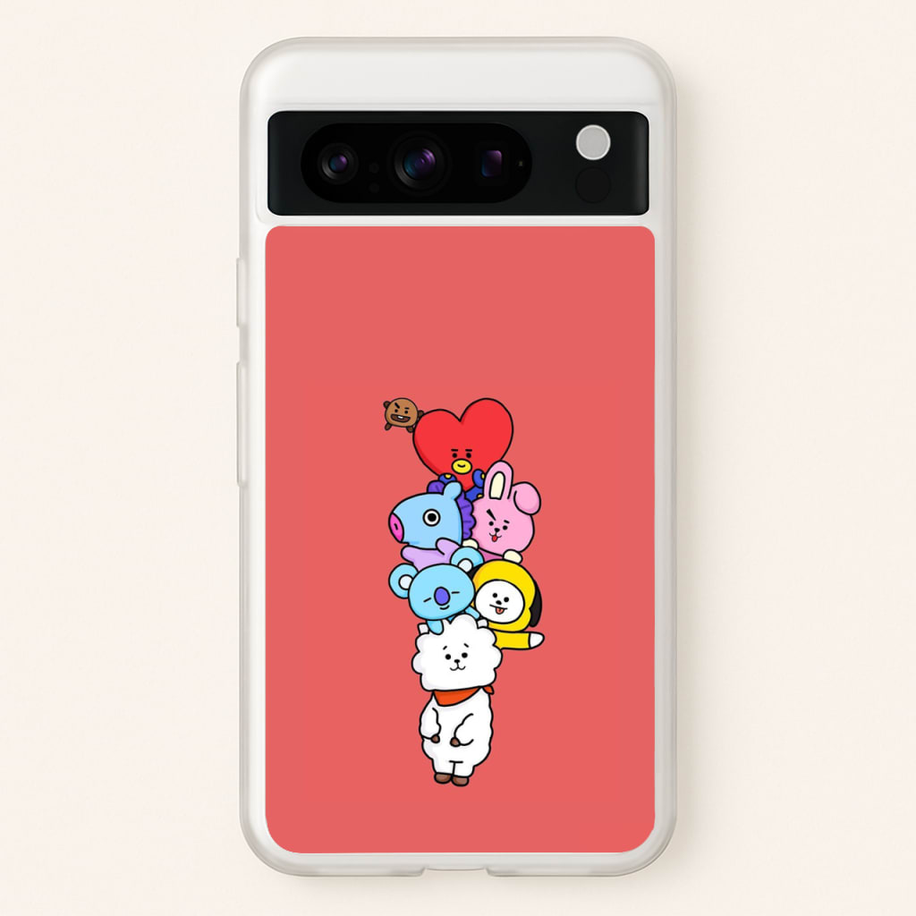Red BT21 - RJ, Mang, Koya, Chimmy, Cooky, Shooky, Tata - K Pop  -  Phone Case for Google Pixel 8 Pro