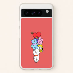 Red BT21 - RJ, Mang, Koya, Chimmy, Cooky, Shooky, Tata - K Pop  -  Phone Case for Google Pixel 8 Pro