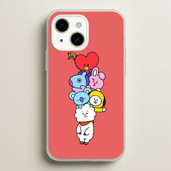 Red BT21 - RJ, Mang, Koya, Chimmy, Cooky, Shooky, Tata - K Pop  -  Phone Case for iPhone 15 Plus