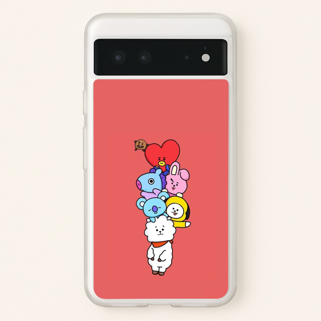 Red BT21 - RJ, Mang, Koya, Chimmy, Cooky, Shooky, Tata - K Pop  -  Phone Case for Google Pixel 6