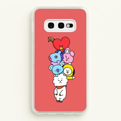 Red BT21 - RJ, Mang, Koya, Chimmy, Cooky, Shooky, Tata - K Pop  -  Phone Case for Galaxy S10e