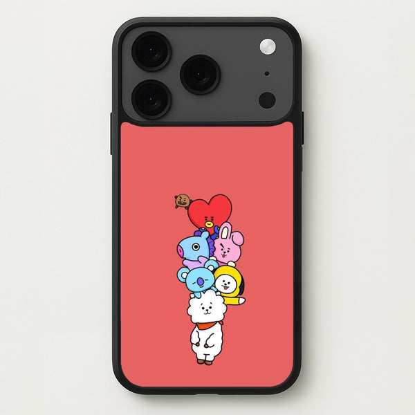 Red BT21 - RJ, Mang, Koya, Chimmy, Cooky, Shooky, Tata - K Pop Phone Case for iPhone 17 Pro