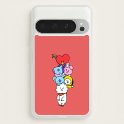 Red BT21 - RJ, Mang, Koya, Chimmy, Cooky, Shooky, Tata - K Pop  -  Phone Case for Google Pixel 9 Pro XL