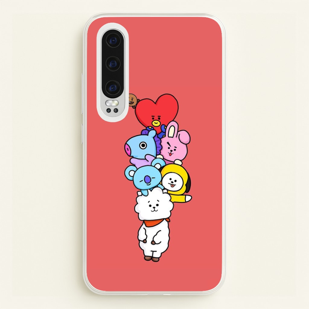 Red BT21 - RJ, Mang, Koya, Chimmy, Cooky, Shooky, Tata - K Pop  -  Phone Case for Huawei P30