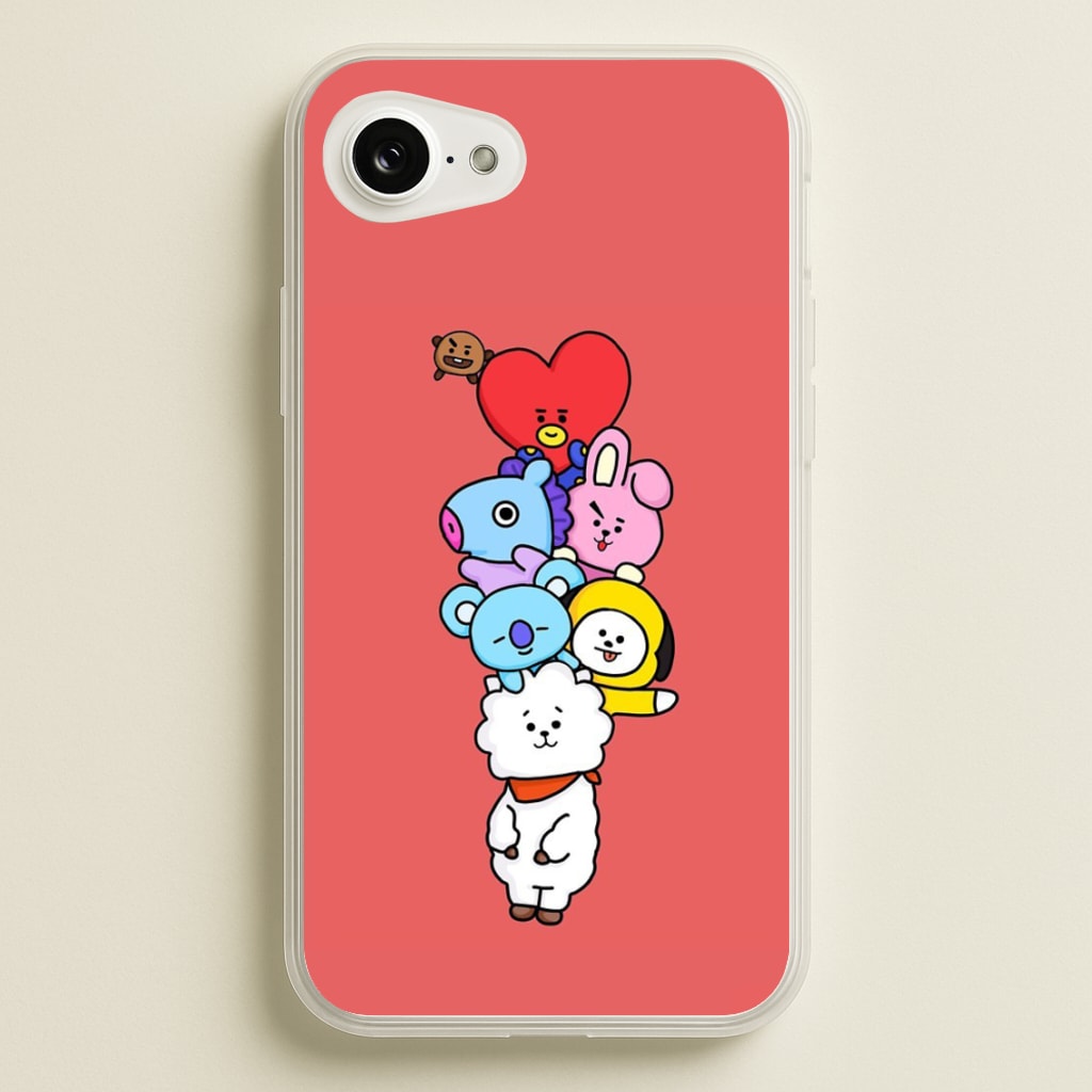 Red BT21 - RJ, Mang, Koya, Chimmy, Cooky, Shooky, Tata - K Pop  -  Phone Case for iPhone 16e
