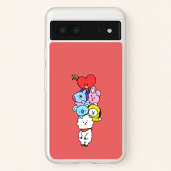 Red BT21 - RJ, Mang, Koya, Chimmy, Cooky, Shooky, Tata - K Pop  -  Phone Case for Google Pixel 7
