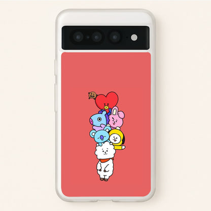Red BT21 - RJ, Mang, Koya, Chimmy, Cooky, Shooky, Tata - K Pop  -  Phone Case for Google Pixel 7 Pro