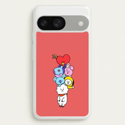 Red BT21 - RJ, Mang, Koya, Chimmy, Cooky, Shooky, Tata - K Pop  -  Phone Case for Google Pixel 9 / 9 Pro
