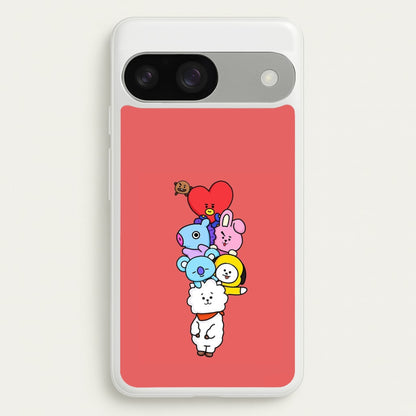 Red BT21 - RJ, Mang, Koya, Chimmy, Cooky, Shooky, Tata - K Pop  -  Phone Case for Google Pixel 9 / 9 Pro