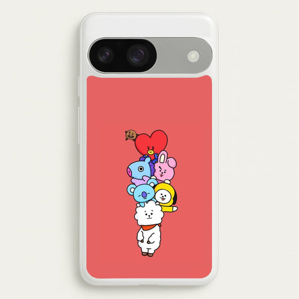 Red BT21 - RJ, Mang, Koya, Chimmy, Cooky, Shooky, Tata - K Pop  -  Phone Case for Google Pixel 9 / 9 Pro
