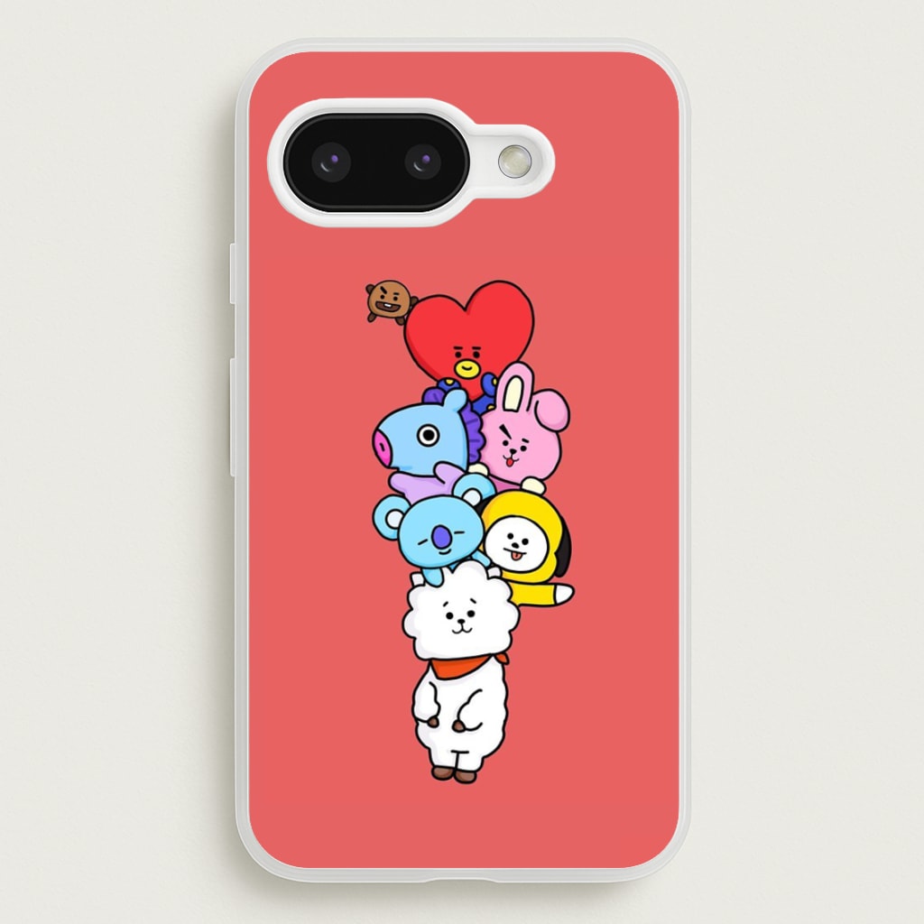 Red BT21 - RJ, Mang, Koya, Chimmy, Cooky, Shooky, Tata - K Pop  -  Phone Case for Google Pixel 9a