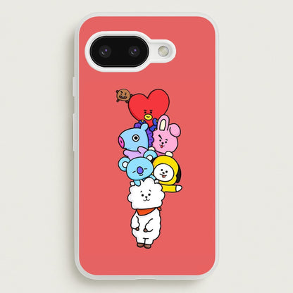 Red BT21 - RJ, Mang, Koya, Chimmy, Cooky, Shooky, Tata - K Pop  -  Phone Case for Google Pixel 9a