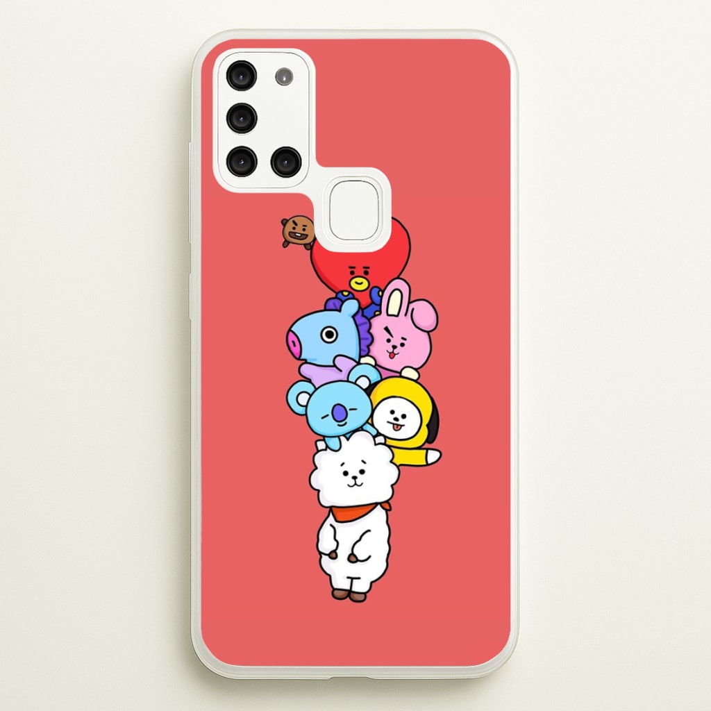 Red BT21 - RJ, Mang, Koya, Chimmy, Cooky, Shooky, Tata - K Pop  -  Phone Case for Galaxy A21s