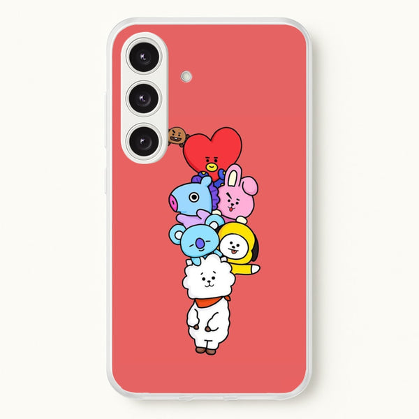 Red BT21 - RJ, Mang, Koya, Chimmy, Cooky, Shooky, Tata - K Pop  -  Phone Case for Galaxy S24FE