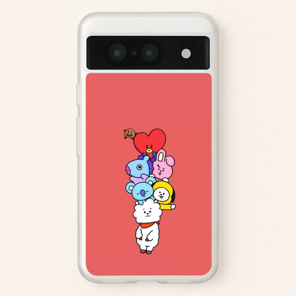 Red BT21 - RJ, Mang, Koya, Chimmy, Cooky, Shooky, Tata - K Pop  -  Phone Case for Google Pixel 8
