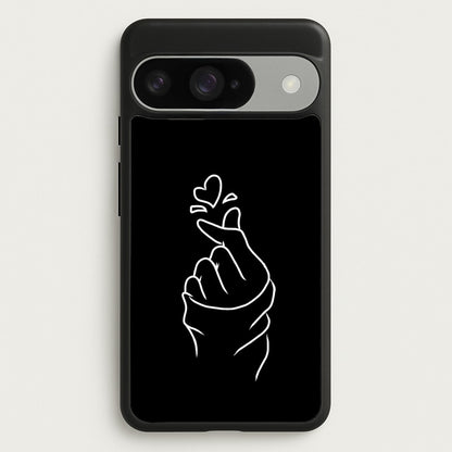 Cute Heart Finger Snap Black Phone Case for Google Pixel 10 / 10 Pro