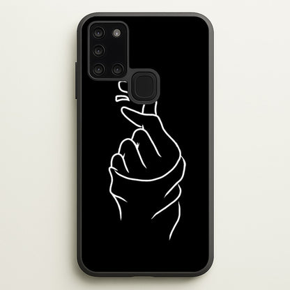 Cute Heart Finger Snap Black  -  Phone Case for Galaxy A21s