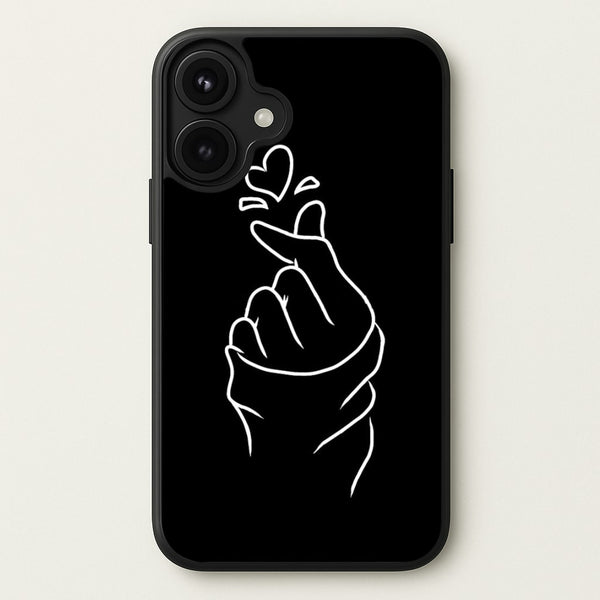 Cute Heart Finger Snap Black Phone Case for iPhone 17
