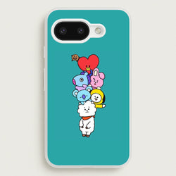 Green BT21 - RJ, Mang, Koya, Chimmy, Cooky, Shooky, Tata - K Pop  -  Phone Case for Google Pixel 9a